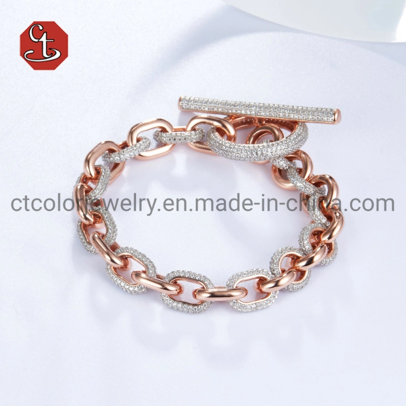 925 Sterling Silver Fashion Jewelry 18K Gold Rose Plated Zircon Hoop Earring