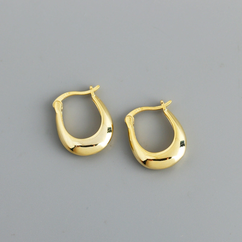 Western Jewelry Fashion S925 Silver Plain Gold U Shape Hoop Earrings