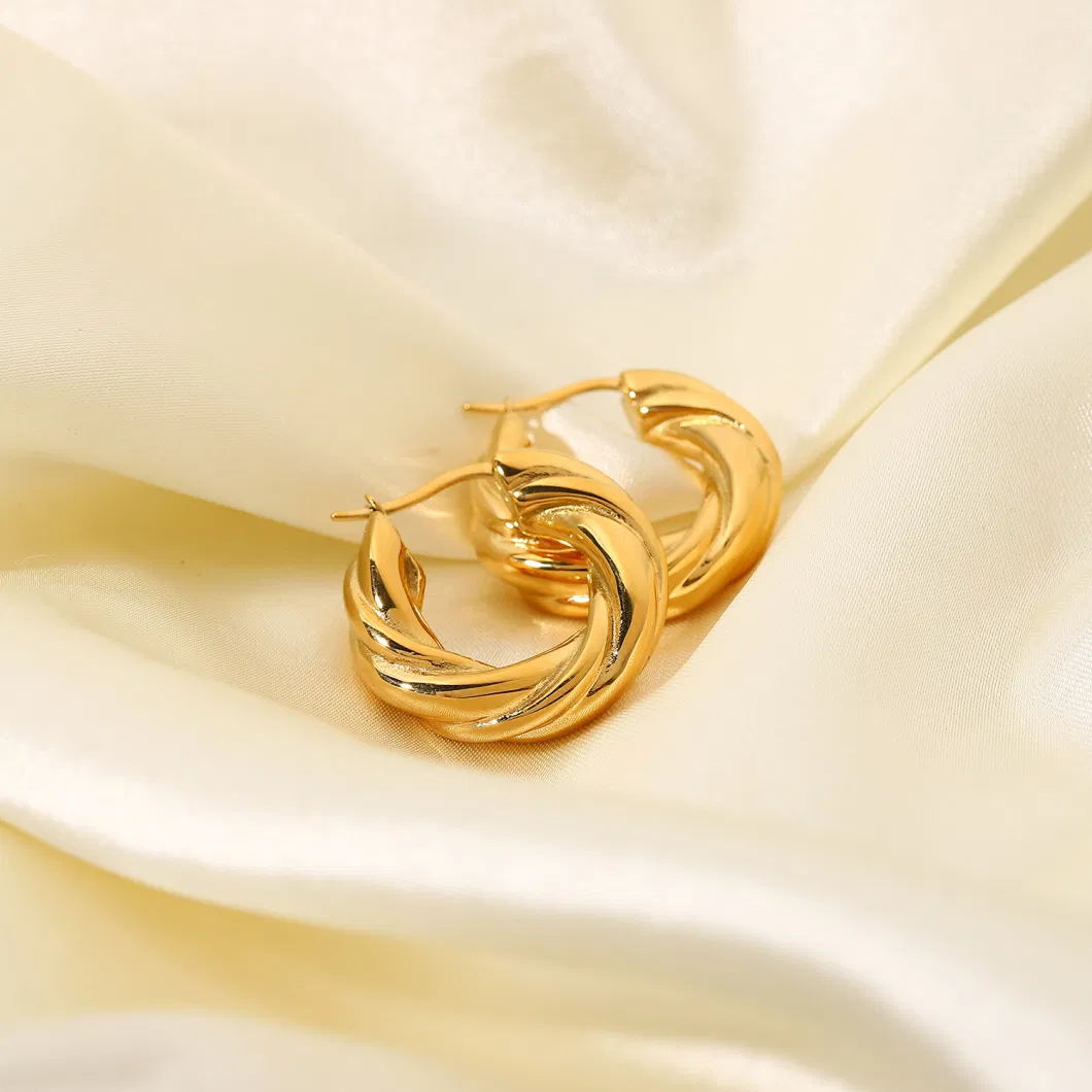 Manufacturer Custom Jewelry Earring, French Spiral Pattern Earrings 18K Gold Twisted Hoop Earrings, Twisted Earrings