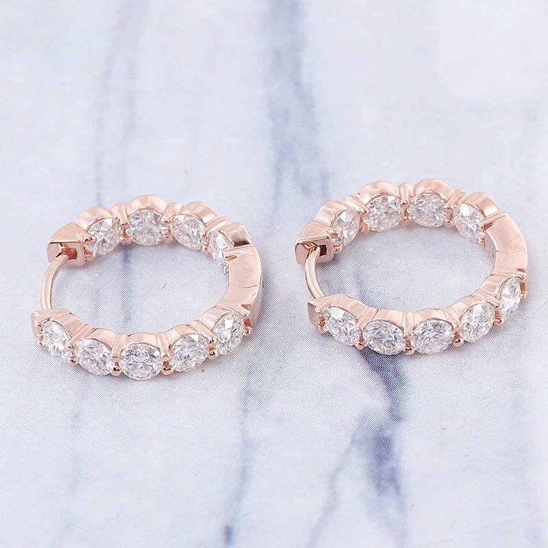 Huggie Moissanite Earrings Rose Gold Solid for Women Every Day Wearing