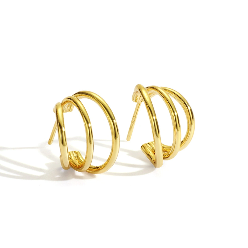 Wholesale Brass Huggie Earring Jewelry Simple Multilayer Copper Gold Plated Geometric C Shape Hoop Stud Earrings for Women