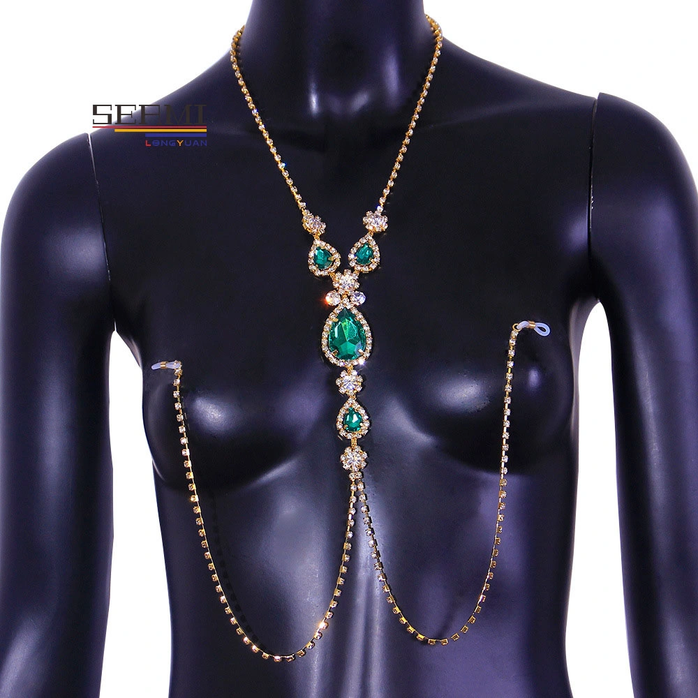 Fashion Sexy Green Diamond Nipples Accessory Rhinestone Body Chain