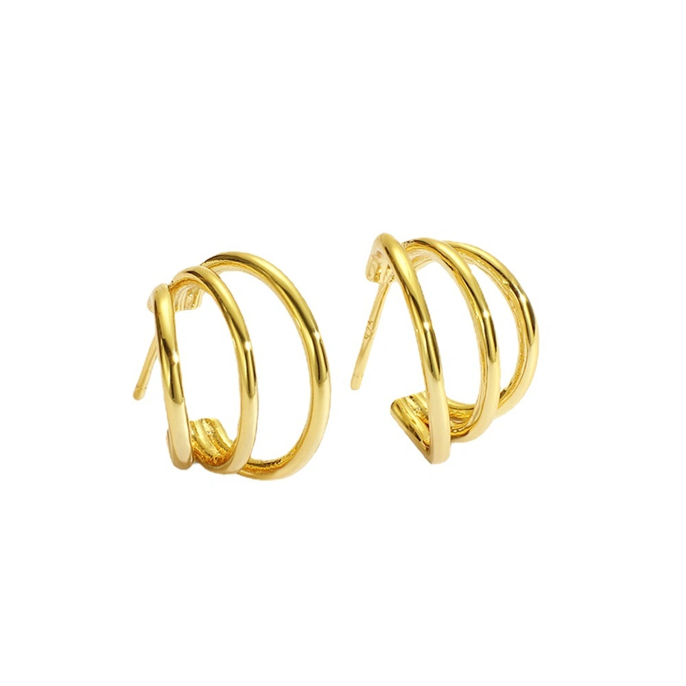 Wholesale Brass Huggie Earring Jewelry Simple Multilayer Copper Gold Plated Geometric C Shape Hoop Stud Earrings for Women