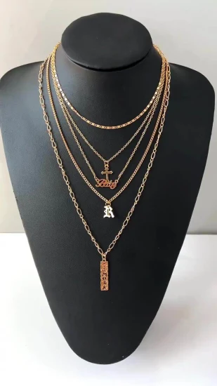 Multilayer Cross Map Alloy Chain Pendant Necklace Charm Choker Necklaces