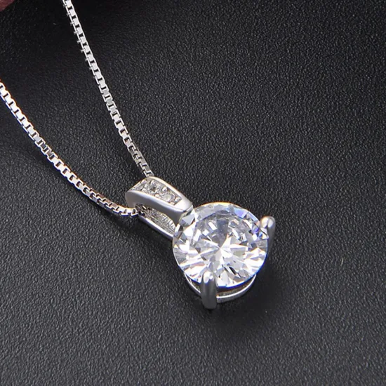 Trendy 925 Sterling Silver Cubic Zirconia Clavicle Chain Round Stone Necklace Pendant
