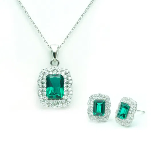 OEM Pretty Fashion Sterling Silver Gemstone Earrings Necklace Jewelry Set for Woman