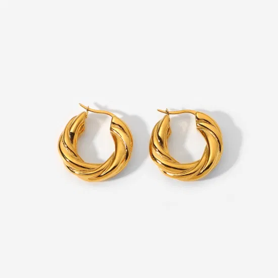 Manufacturer Custom Jewelry Earring, French Spiral Pattern Earrings 18K Gold Twisted Hoop Earrings, Twisted Earrings