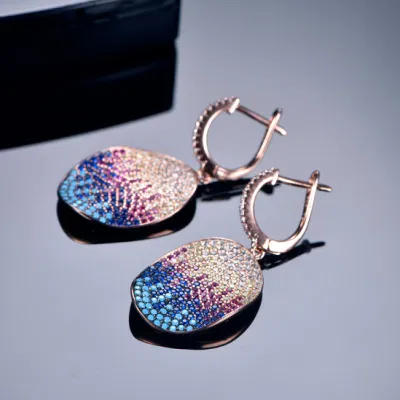 Pave Colorful Gemstone 925 Sterling Silver Earrings Drop Hoop Huggie Earrings for Women Rose Gold Earrings
