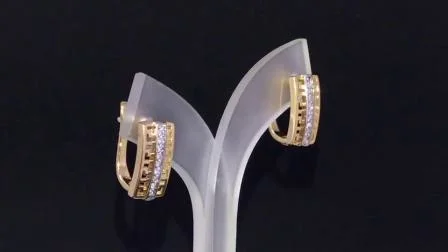 Fashion 18K Gold Plated Silver Alloy Jewelry Stud Drop Hoop Huggie CZ Earrings with Crystal for Women