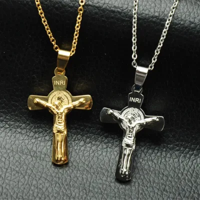 European and American Men′s Stainless Steel Cross Pendant Pendant Titanium Steel Religious Jewelry Necklace Necklace Keychain