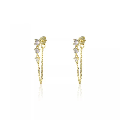 Trendy 925 Sterling Silver CZ Jewelry Drop Earrings with Tassel Chain for Women