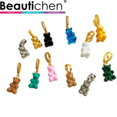 Beautichen Wholesale Stainless Steel Layer Necklace DIY Colors Resin Gummy Bear Diamond Pendant Necklace Women Jewelry Making Accessories