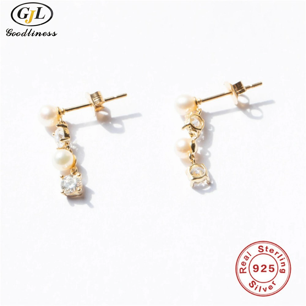 S925 Sterling Silver 3A Zircon Pearl Connect Tassel Earrings