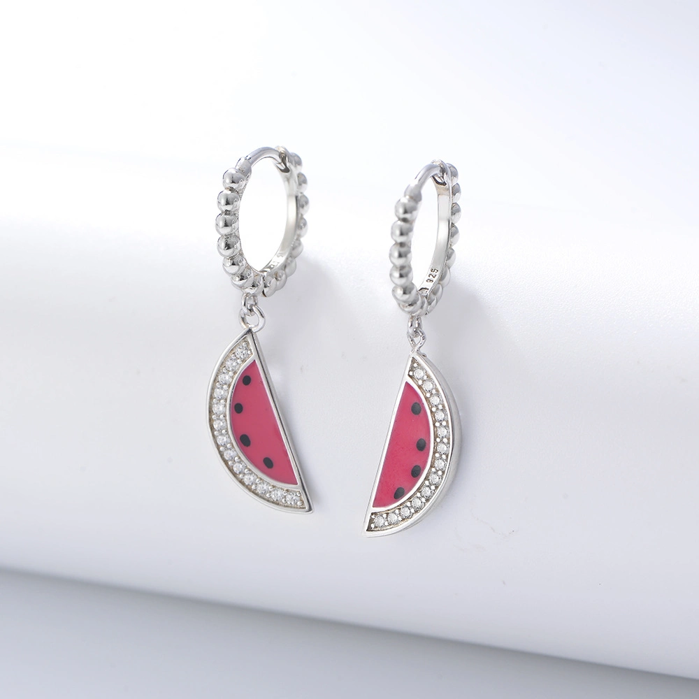 Popular Watermelon Fruits Drop S925 Sterling Silver 14K Gold Plated Bling Cubic Zircon Huggie Earrings