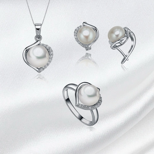 Fashion Silver Pearl Jewelry Set with Earring Lock