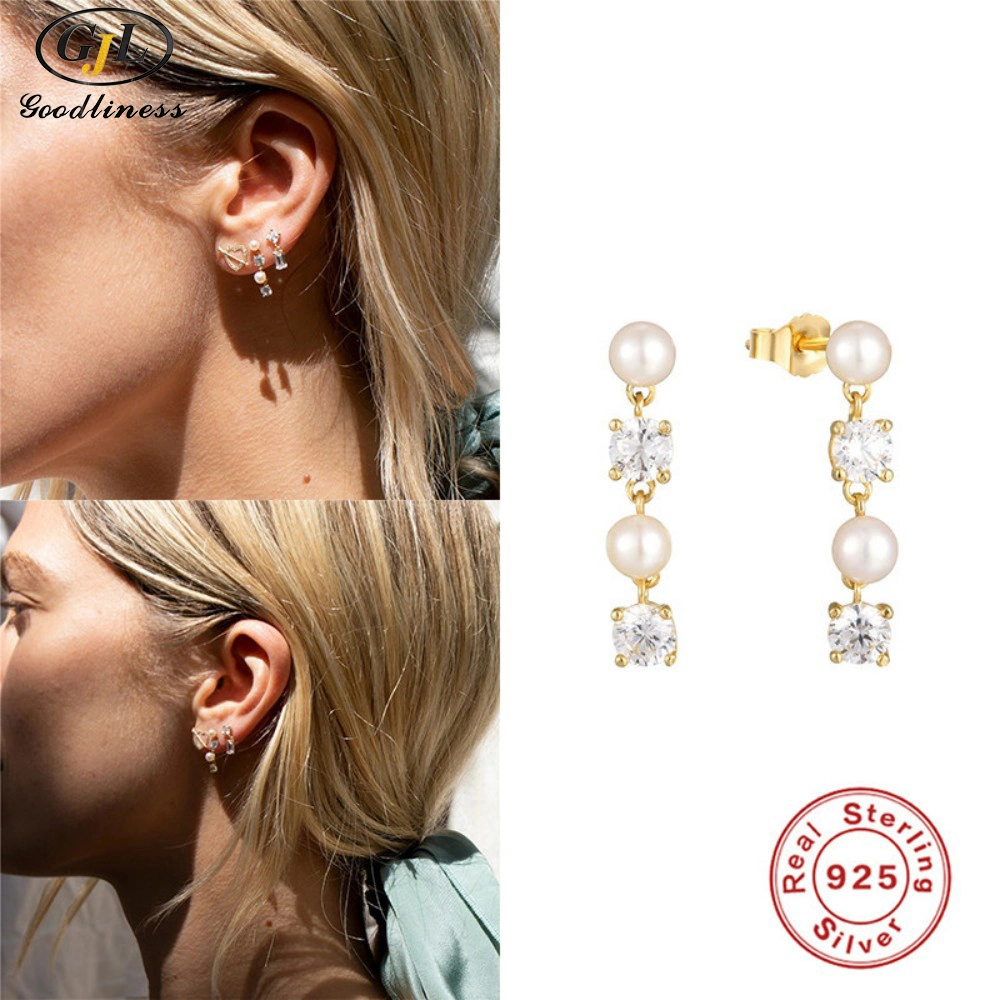 S925 Sterling Silver 3A Zircon Pearl Connect Tassel Earrings