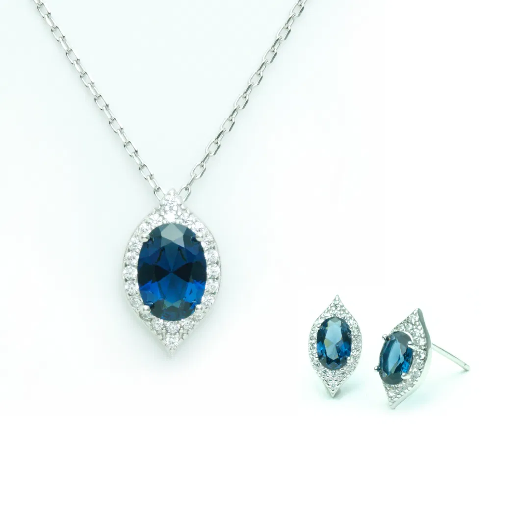 OEM Pretty Fashion Sterling Silver Gemstone Earrings Necklace Jewelry Set for Woman