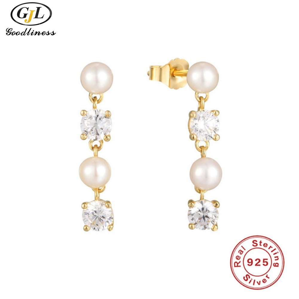 S925 Sterling Silver 3A Zircon Pearl Connect Tassel Earrings