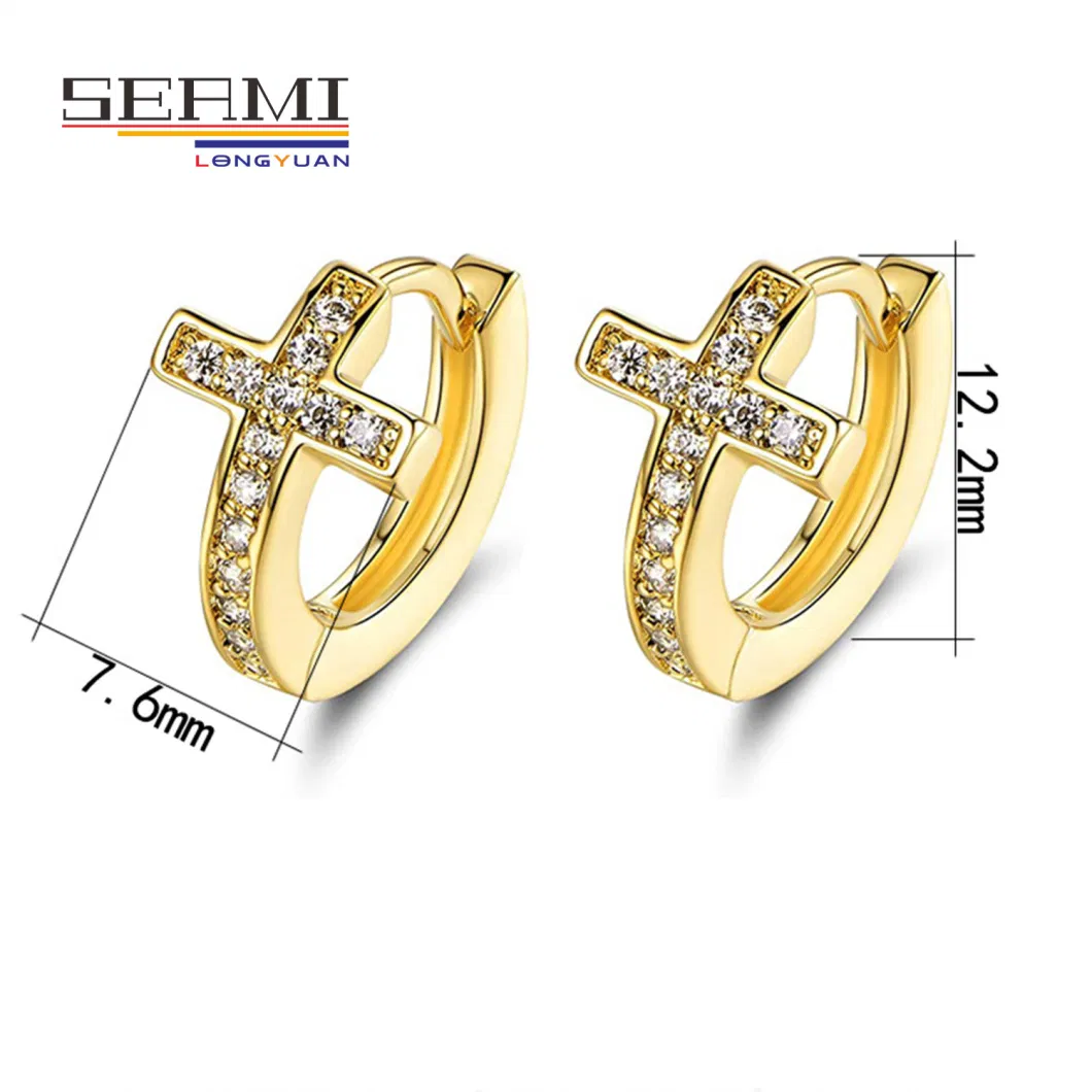 Trendy Gold Filled Plated Diamond Cross Small Hoop Women Earrings