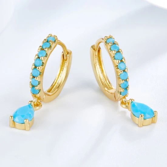 Fashion Water Tear Colorful CZ Zircon Jewelry S925 Sterling Silver Drop Ear Piercing Huggie Hoop Earring